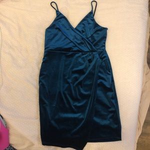 Dark teal velvet cocktail dress
